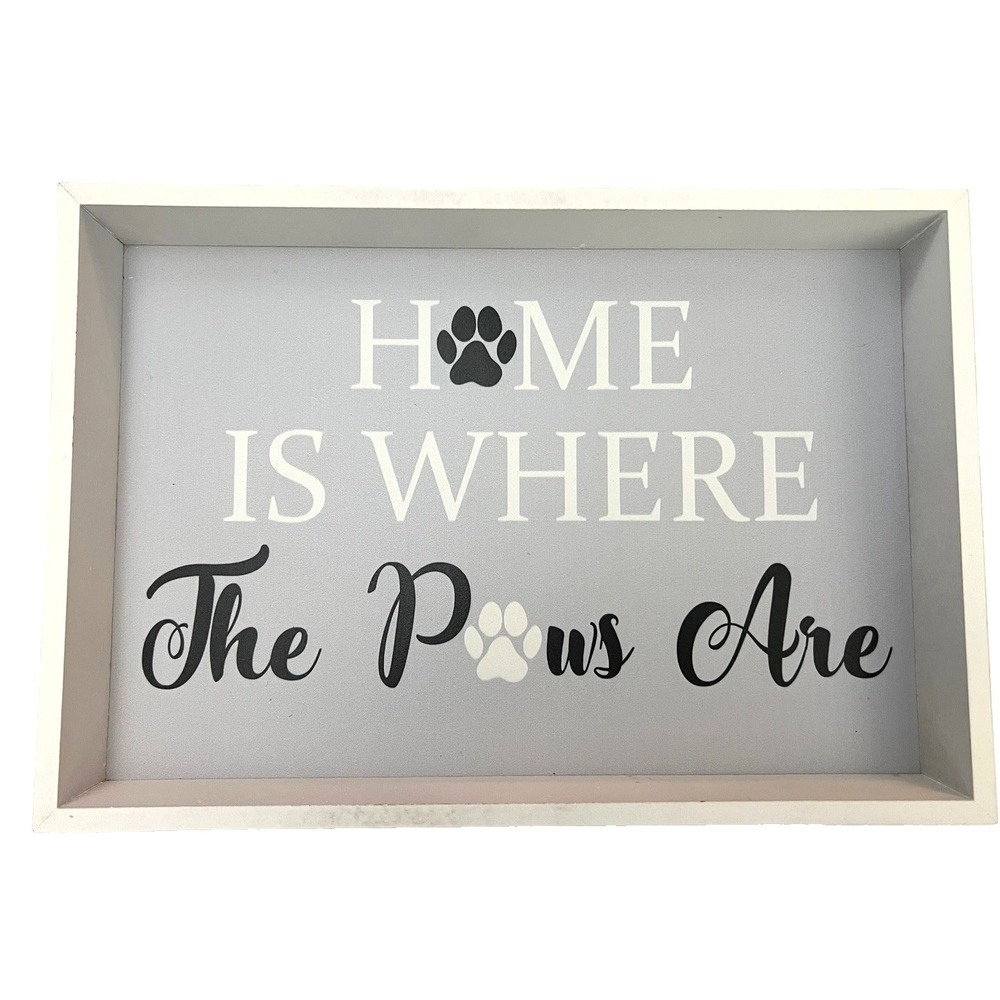 Wood Tray Sign Home Paws Cats Dogs Shelf Desk Home Decor Pet Supplies - Picture 2 of 5